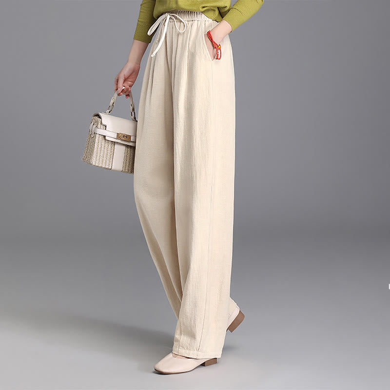 Pantaloni da donna in cotone e lino, casual, vintage, con coulisse, modello carota, con tasche, Buddha Stones - image 2