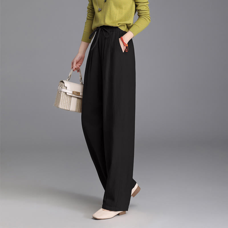 Pantaloni da donna in cotone e lino, casual, vintage, con coulisse, modello carota, con tasche, Buddha Stones - Nero - US6, UK/AU10, EU38 (L) - image 7