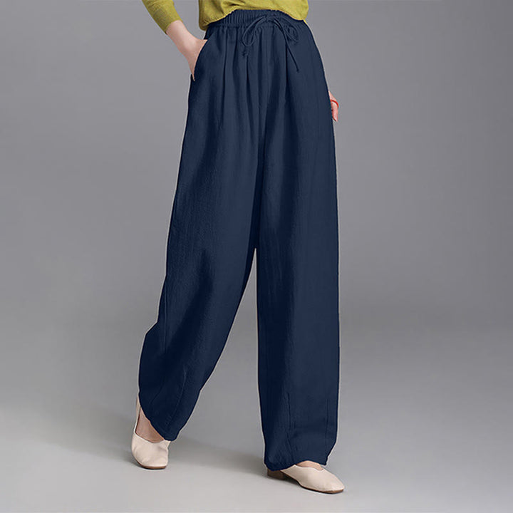 Pantaloni da donna in cotone e lino, casual, vintage, con coulisse, modello carota, con tasche, Buddha Stones - Marina - US6, UK/AU10, EU38 (L) - image 18