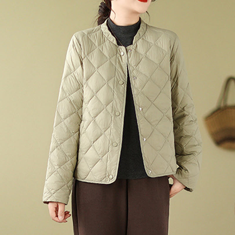 Giacca termica autunnale da donna in cotone con maniche lunghe e trapuntatura a rombi, con tasche, Buddha Stones - image 23