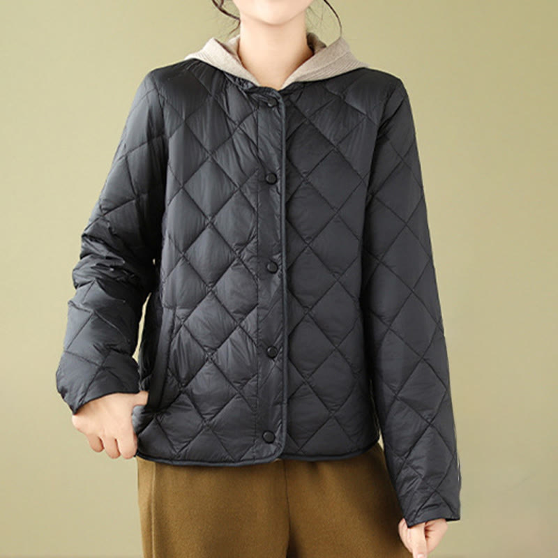 Giacca termica autunnale da donna in cotone con maniche lunghe e trapuntatura a rombi, con tasche, Buddha Stones - image 16