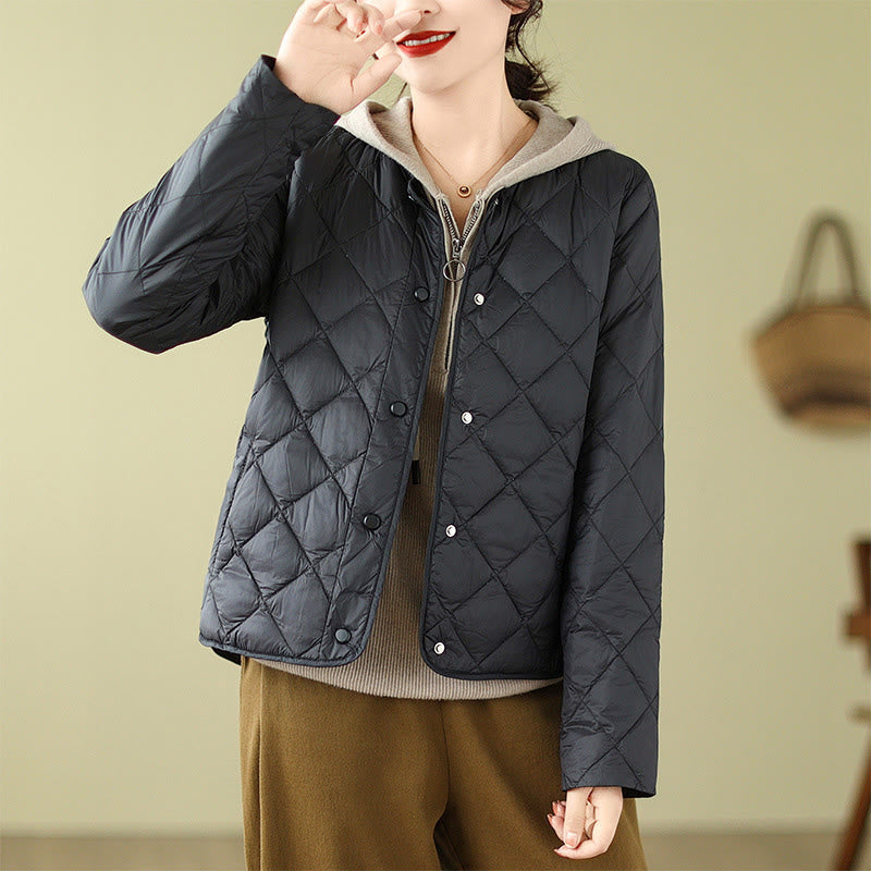 Giacca termica autunnale da donna in cotone con maniche lunghe e trapuntatura a rombi, con tasche, Buddha Stones - Nero - US8-10, UK/AU12-14, EU40-42 (2XL) - image 13
