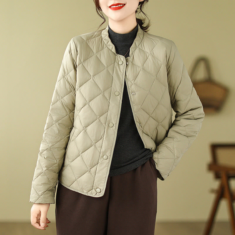 Giacca termica autunnale da donna in cotone con maniche lunghe e trapuntatura a rombi, con tasche, Buddha Stones - DarkKhaki - US8-10, UK/AU12-14, EU40-42 (2XL) - image 20