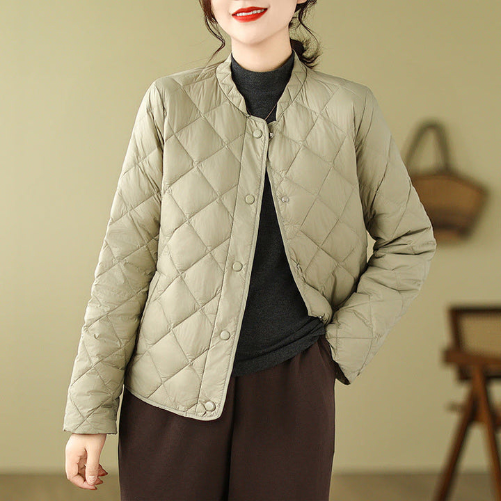 Giacca termica autunnale da donna in cotone con maniche lunghe e trapuntatura a rombi, con tasche, Buddha Stones - DarkKhaki - US8-10, UK/AU12-14, EU40-42 (2XL) - image 20