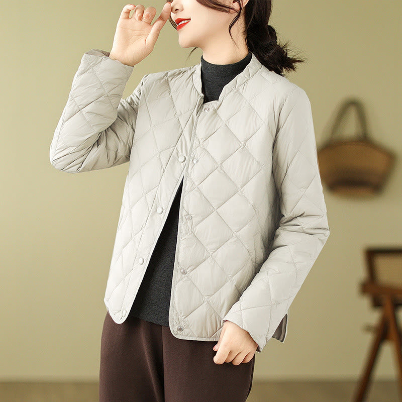 Giacca termica autunnale da donna in cotone con maniche lunghe e trapuntatura a rombi, con tasche, Buddha Stones - FlorealeBianco - US8-10, UK/AU12-14, EU40-42 (2XL) - image 12