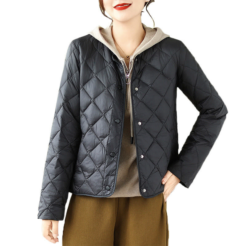 Giacca termica autunnale da donna in cotone con maniche lunghe e trapuntatura a rombi, con tasche, Buddha Stones - image 19