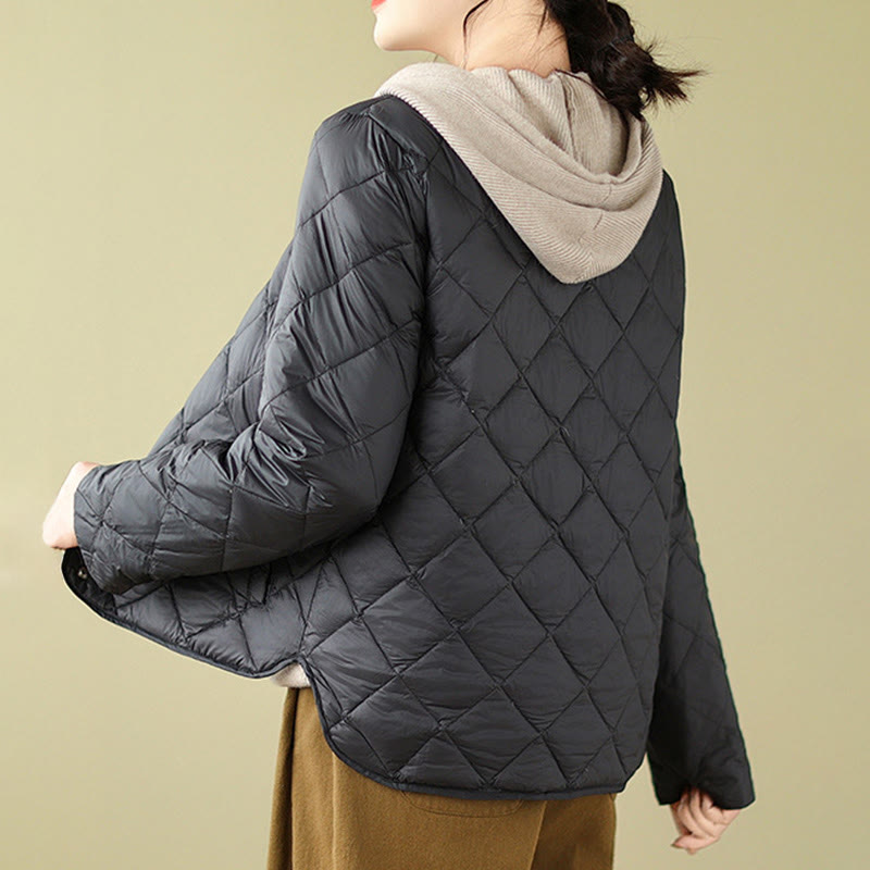 Giacca termica autunnale da donna in cotone con maniche lunghe e trapuntatura a rombi, con tasche, Buddha Stones - image 14
