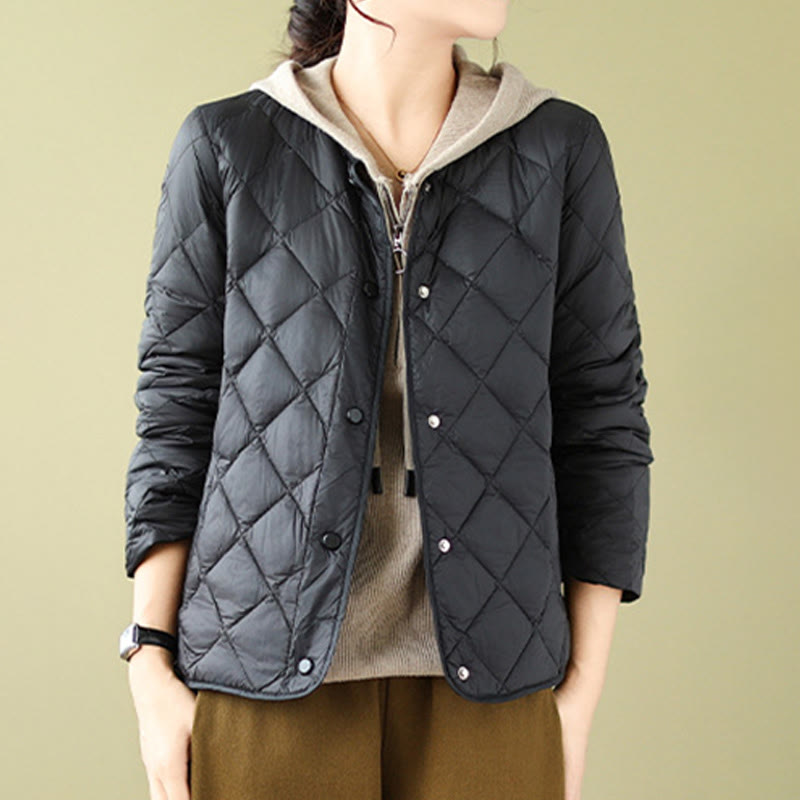 Giacca termica autunnale da donna in cotone con maniche lunghe e trapuntatura a rombi, con tasche, Buddha Stones - image 15