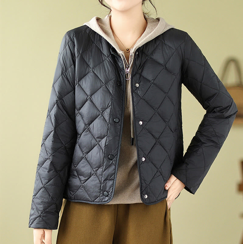 Giacca termica autunnale da donna in cotone con maniche lunghe e trapuntatura a rombi, con tasche, Buddha Stones - image 17