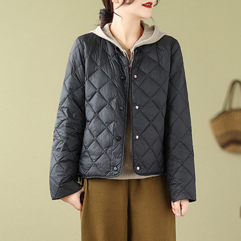 Giacca termica autunnale da donna in cotone con maniche lunghe e trapuntatura a rombi, con tasche, Buddha Stones - image 18