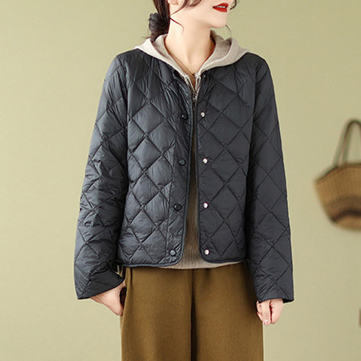 Giacca termica autunnale da donna in cotone con maniche lunghe e trapuntatura a rombi, con tasche, Buddha Stones - image 18
