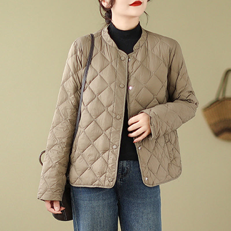 Giacca termica autunnale da donna in cotone con maniche lunghe e trapuntatura a rombi, con tasche, Buddha Stones - image 4