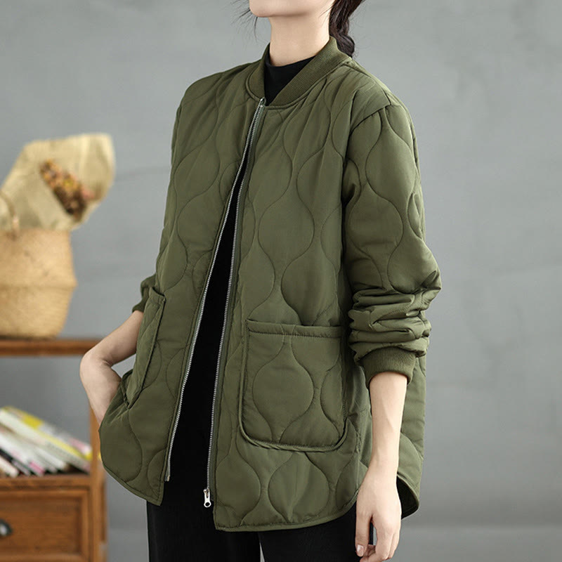Giacca a maniche lunghe in cotone con tasche e cerniera semplice da donna Buddha Stones - Verde oliva - US14, UK/AU18, EU46 (4XL) - image 0