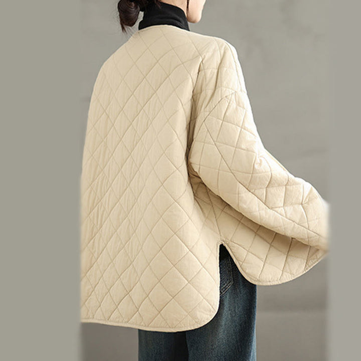 Giacca a maniche lunghe trapuntata a rombi in cotone termico con bottoni e tasche da donna Buddha Stones - image 16