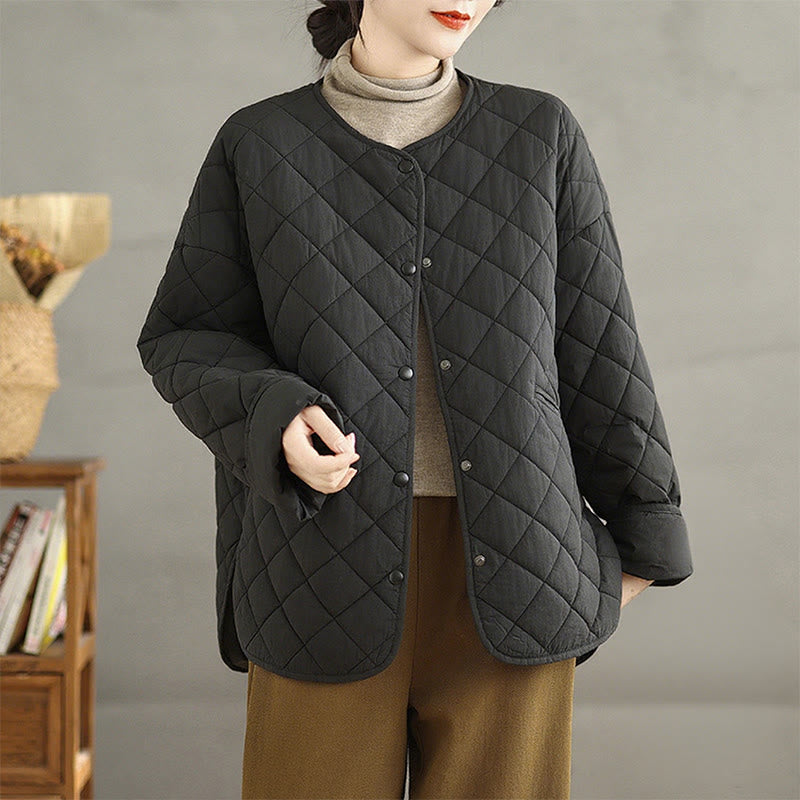 Giacca a maniche lunghe trapuntata a rombi in cotone termico con bottoni e tasche da donna Buddha Stones - Nero - US14, UK/AU18, EU46 (2XL) - image 18