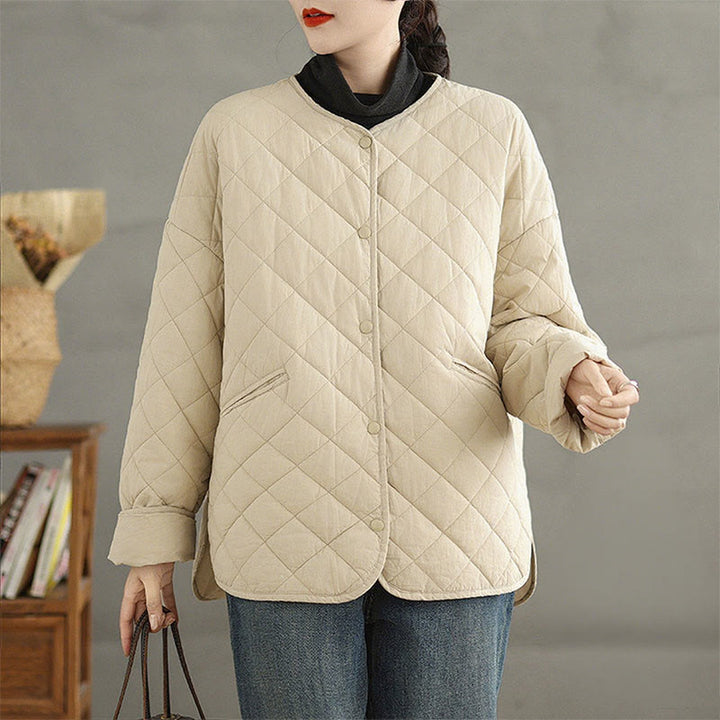 Giacca a maniche lunghe trapuntata a rombi in cotone termico con bottoni e tasche da donna Buddha Stones - Beige - US14, UK/AU18, EU46 (2XL) - image 10