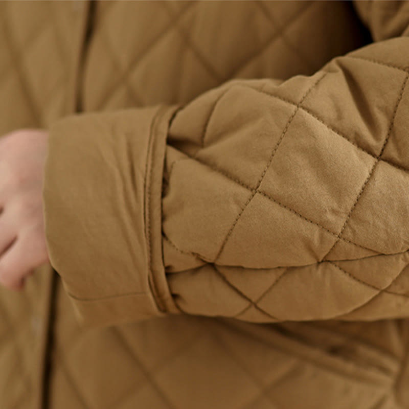 Giacca a maniche lunghe trapuntata a rombi in cotone termico con bottoni e tasche da donna Buddha Stones - image 7