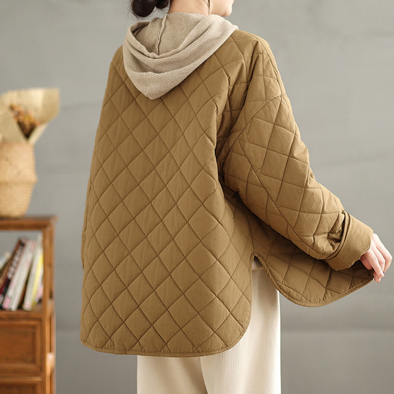 Giacca a maniche lunghe trapuntata a rombi in cotone termico con bottoni e tasche da donna Buddha Stones - image 5