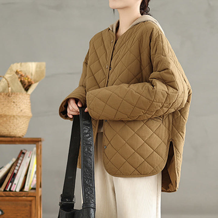 Giacca a maniche lunghe trapuntata a rombi in cotone termico con bottoni e tasche da donna Buddha Stones - image 2