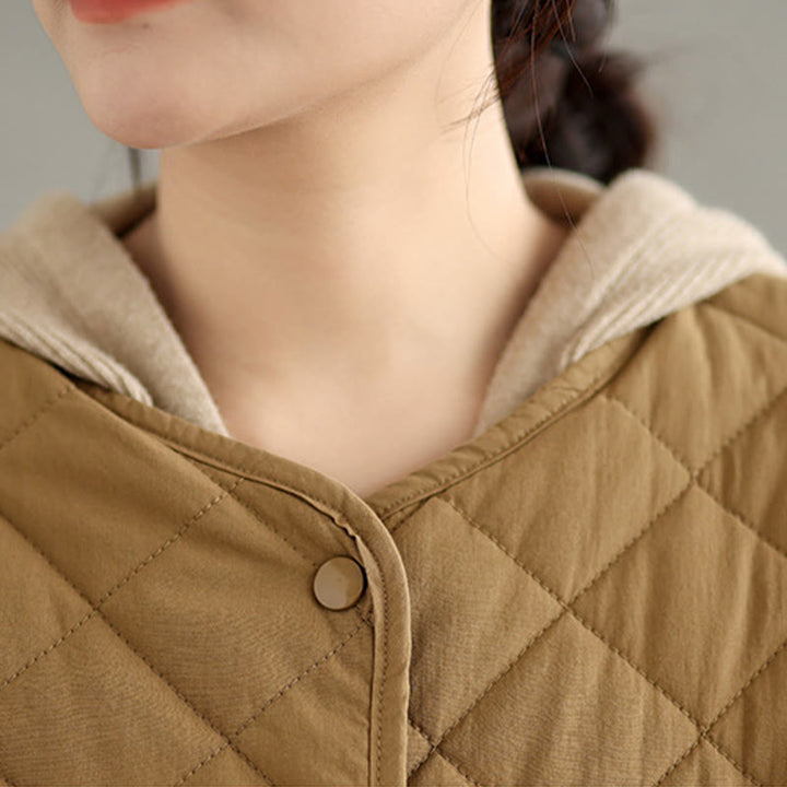 Giacca a maniche lunghe trapuntata a rombi in cotone termico con bottoni e tasche da donna Buddha Stones - image 6