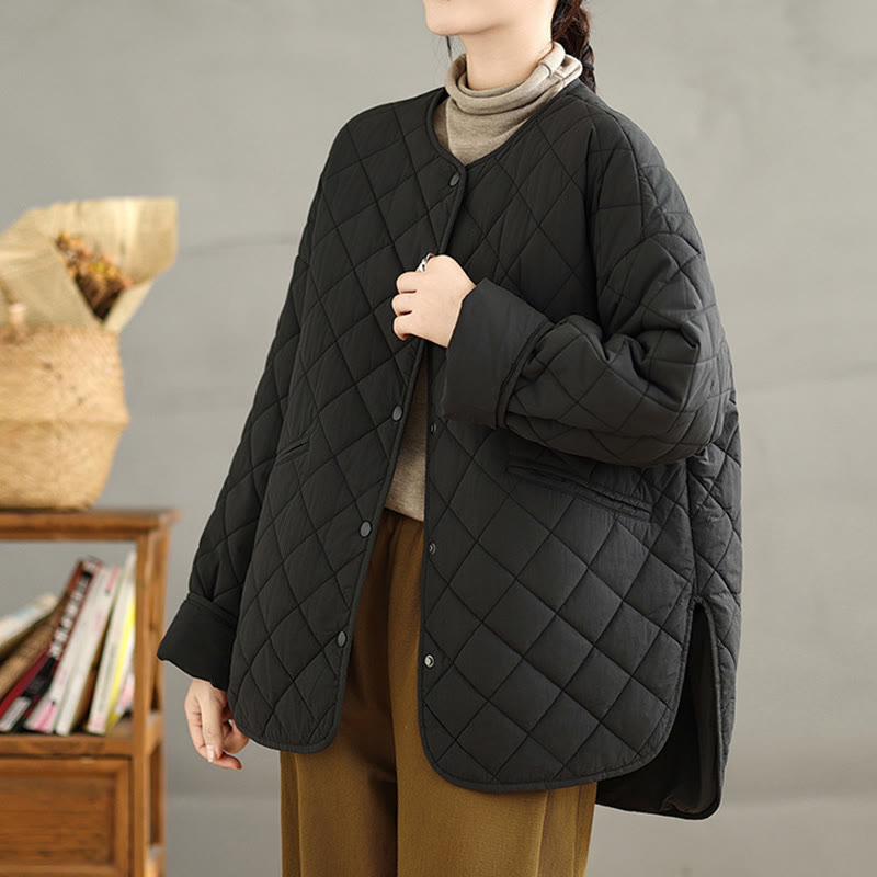 Giacca a maniche lunghe trapuntata a rombi in cotone termico con bottoni e tasche da donna Buddha Stones - image 20