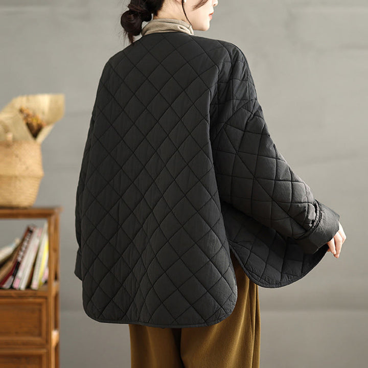 Giacca a maniche lunghe trapuntata a rombi in cotone termico con bottoni e tasche da donna Buddha Stones - image 21