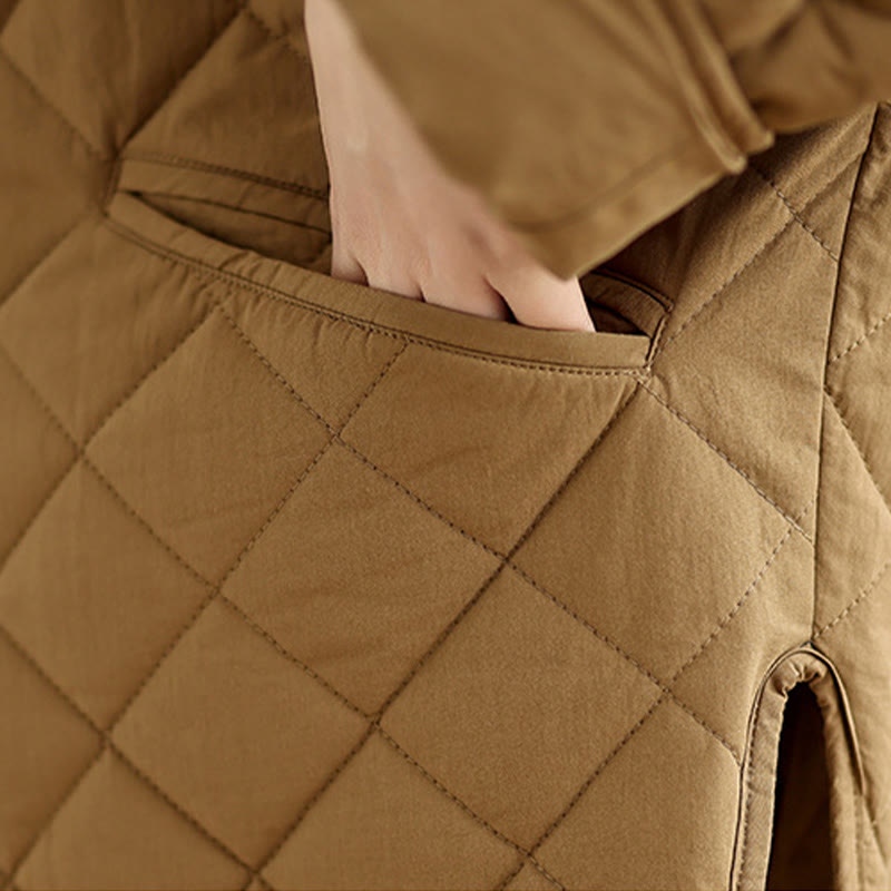 Giacca a maniche lunghe trapuntata a rombi in cotone termico con bottoni e tasche da donna Buddha Stones - image 8