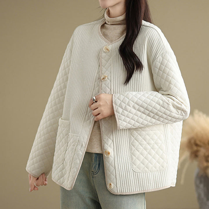 Giacca in cotone a maniche lunghe con tasche, design semplice e bottoni vintage da donna di Buddha Stones - image 9