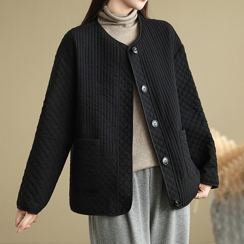 Giacca in cotone a maniche lunghe con tasche, design semplice e bottoni vintage da donna di Buddha Stones - image 1