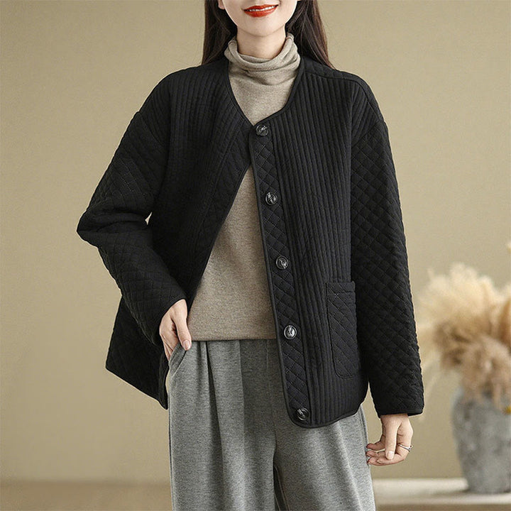 Giacca in cotone a maniche lunghe con tasche, design semplice e bottoni vintage da donna di Buddha Stones - Nero - US12, UK/AU16, EU44 (2XL) - image 0