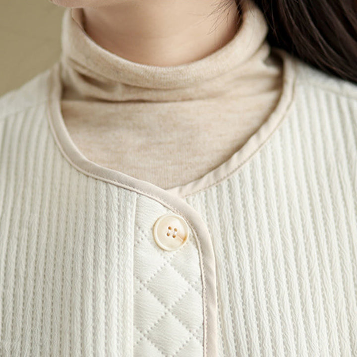 Giacca in cotone a maniche lunghe con tasche, design semplice e bottoni vintage da donna di Buddha Stones - image 12
