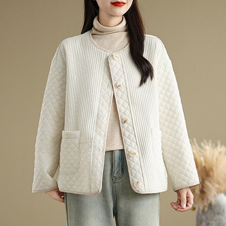 Giacca in cotone a maniche lunghe con tasche, design semplice e bottoni vintage da donna di Buddha Stones - image 8