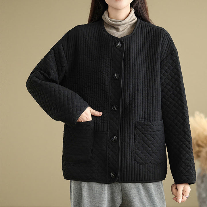Giacca in cotone a maniche lunghe con tasche, design semplice e bottoni vintage da donna di Buddha Stones - image 3