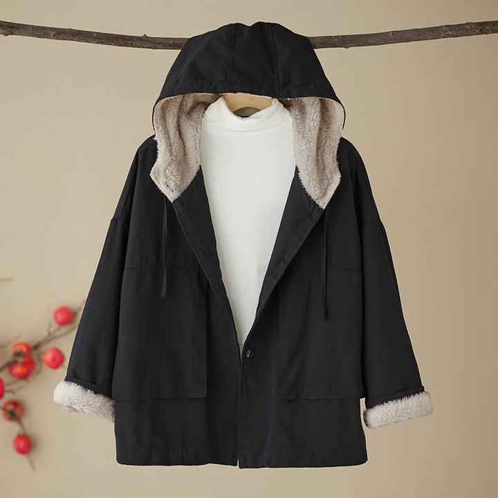 Giacca con cappuccio a maniche lunghe in pile termico di cotone con tasche da donna Buddha Stones - image 7