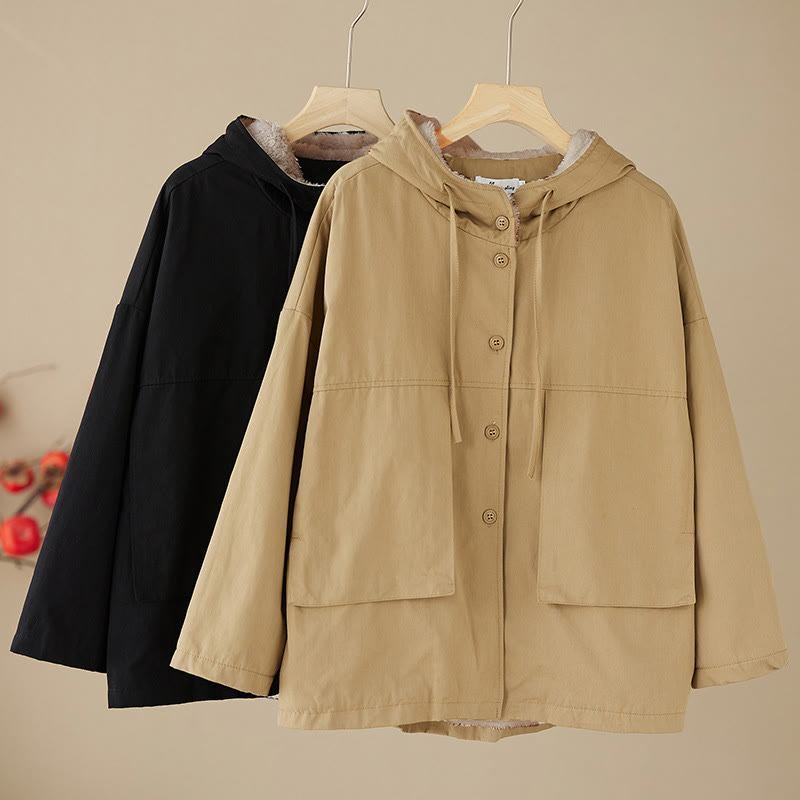 Giacca con cappuccio a maniche lunghe in pile termico di cotone con tasche da donna Buddha Stones - image 12
