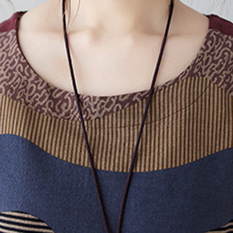 Abito midi in cotone e lino con maniche lunghe, stampa etnica con motivo a righe Buddha Stones, con tasche - image 11
