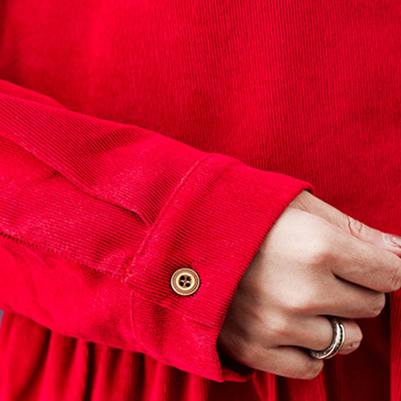 Abito midi in velluto a coste di cotone con maniche lunghe e tasche, motivo Buddha Stones Fall Buttons - image 18