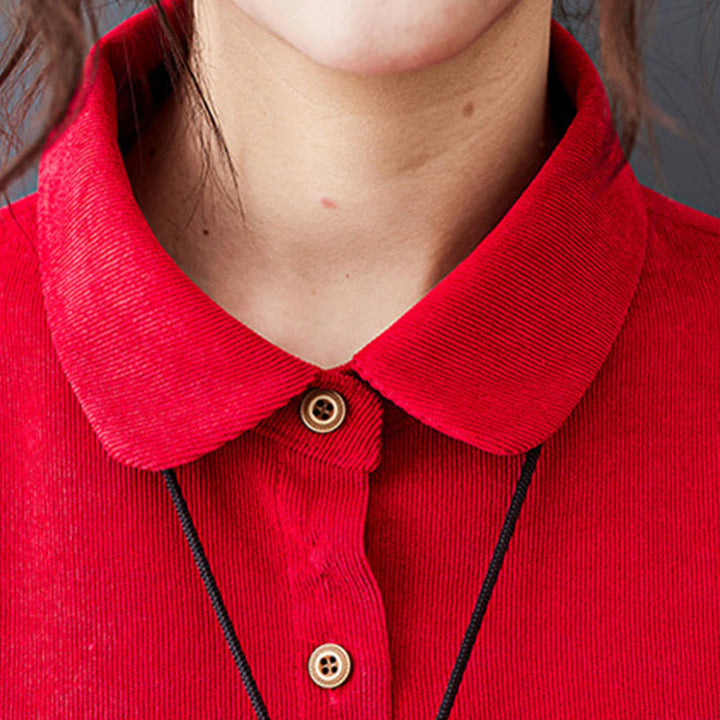 Abito midi in velluto a coste di cotone con maniche lunghe e tasche, motivo Buddha Stones Fall Buttons - image 16