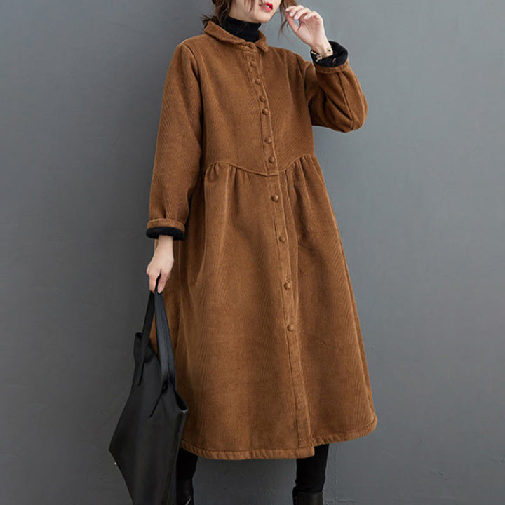 Cappotto da donna in velluto a coste di cotone con fodera in pile, maniche lunghe, bottoni semplici, Buddha Stones, con tasche - image 21