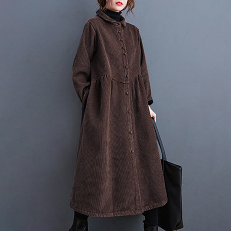 Cappotto da donna in velluto a coste di cotone con fodera in pile, maniche lunghe, bottoni semplici, Buddha Stones, con tasche - image 27
