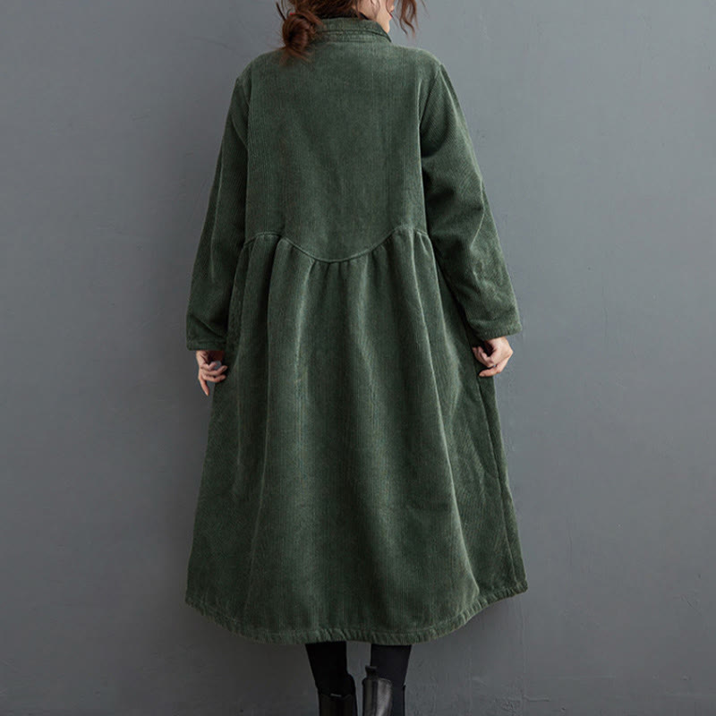 Cappotto da donna in velluto a coste di cotone con fodera in pile, maniche lunghe, bottoni semplici, Buddha Stones, con tasche - image 10