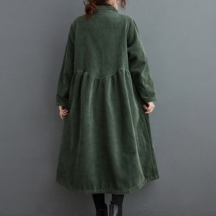 Cappotto da donna in velluto a coste di cotone con fodera in pile, maniche lunghe, bottoni semplici, Buddha Stones, con tasche - image 10