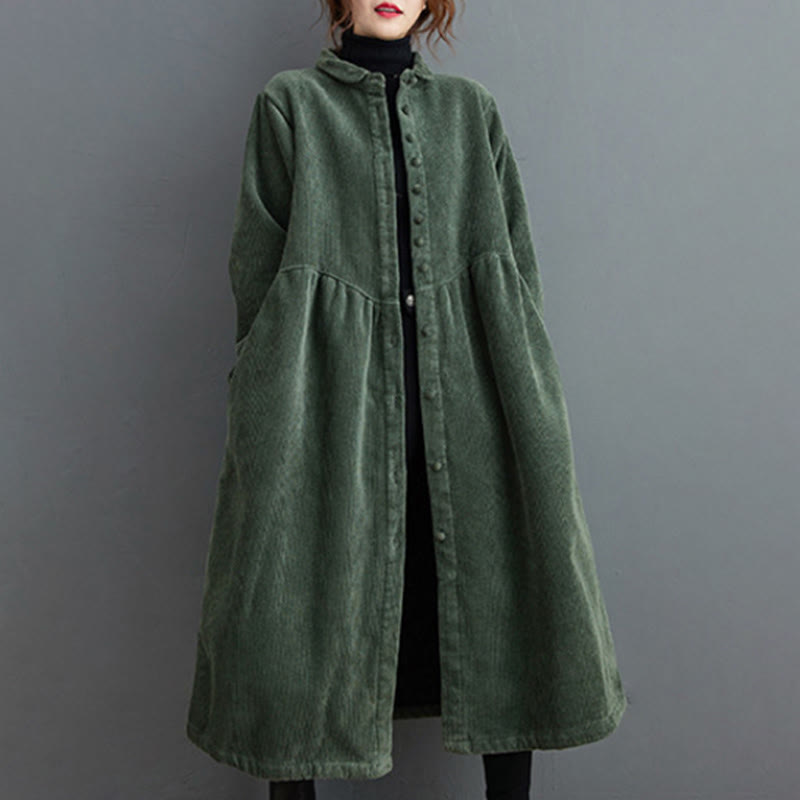 Cappotto da donna in velluto a coste di cotone con fodera in pile, maniche lunghe, bottoni semplici, Buddha Stones, con tasche - image 11