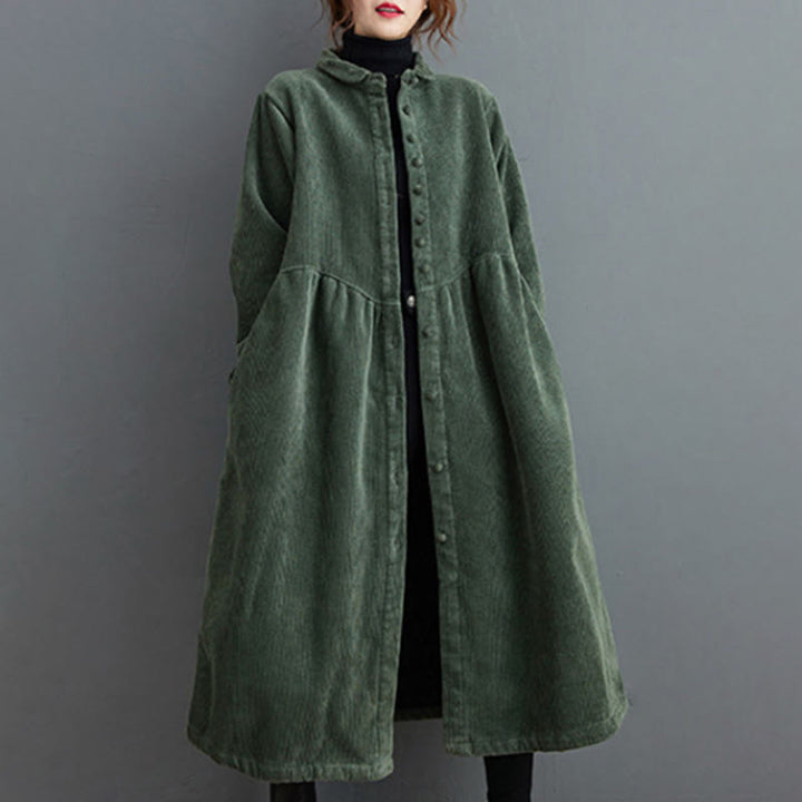 Cappotto da donna in velluto a coste di cotone con fodera in pile, maniche lunghe, bottoni semplici, Buddha Stones, con tasche - image 11