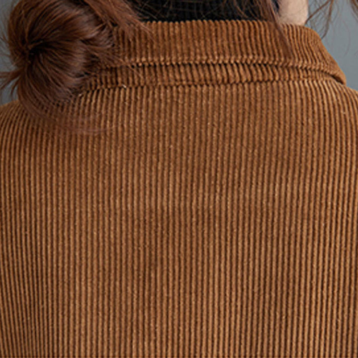 Cappotto da donna in velluto a coste di cotone con fodera in pile, maniche lunghe, bottoni semplici, Buddha Stones, con tasche - image 22