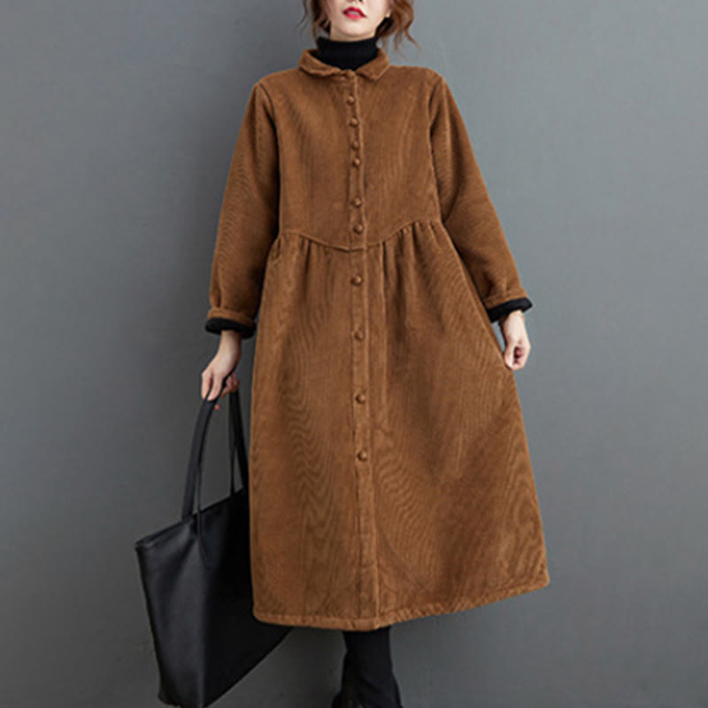 Cappotto da donna in velluto a coste di cotone con fodera in pile, maniche lunghe, bottoni semplici, Buddha Stones, con tasche - image 20