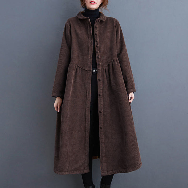 Cappotto da donna in velluto a coste di cotone con fodera in pile, maniche lunghe, bottoni semplici, Buddha Stones, con tasche - Marrone sella - US8-10, UK/AU12-14, EU40-42 (2XL) - image 23