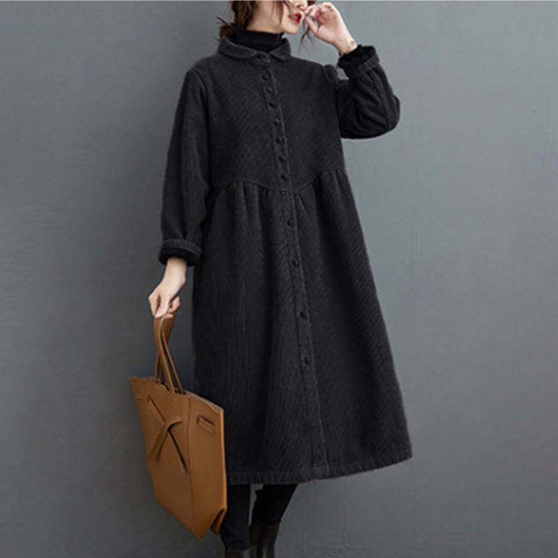 Cappotto da donna in velluto a coste di cotone con fodera in pile, maniche lunghe, bottoni semplici, Buddha Stones, con tasche - image 3