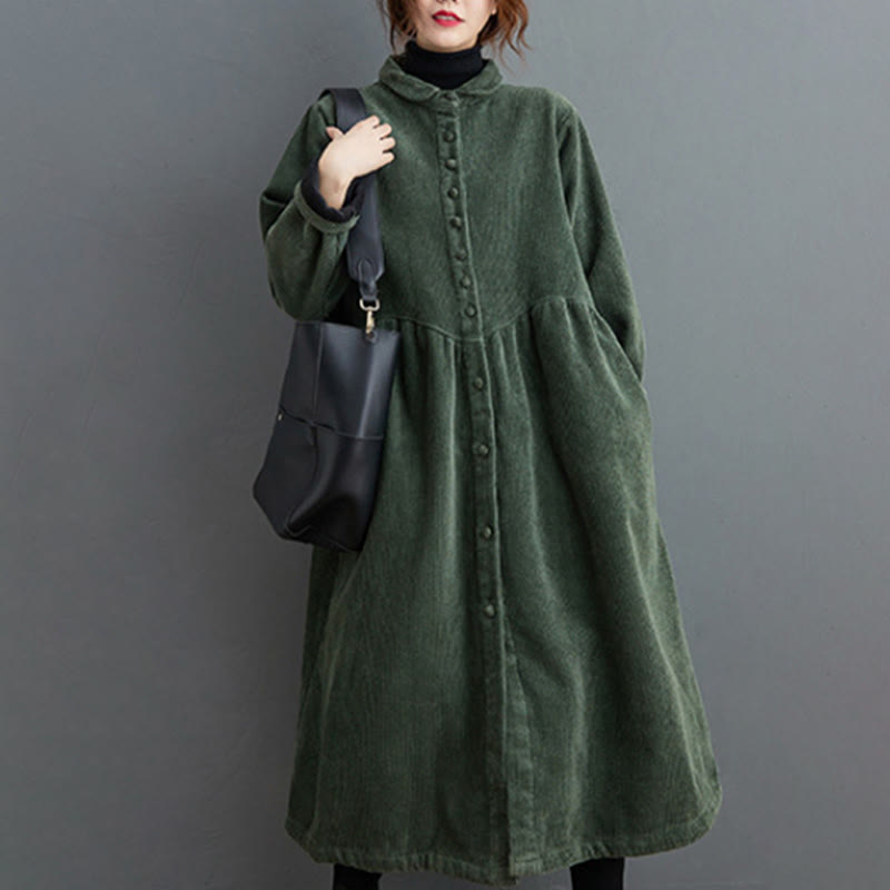 Cappotto da donna in velluto a coste di cotone con fodera in pile, maniche lunghe, bottoni semplici, Buddha Stones, con tasche - SeaGreen - US8-10, UK/AU12-14, EU40-42 (2XL) - image 9