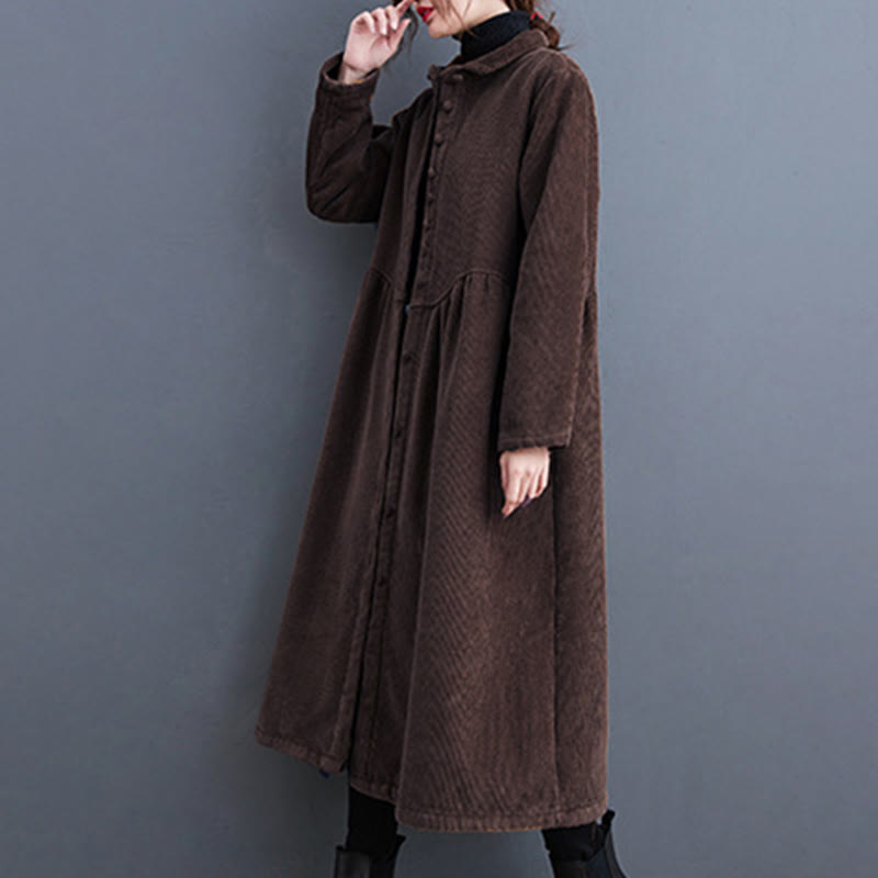 Cappotto da donna in velluto a coste di cotone con fodera in pile, maniche lunghe, bottoni semplici, Buddha Stones, con tasche - image 25